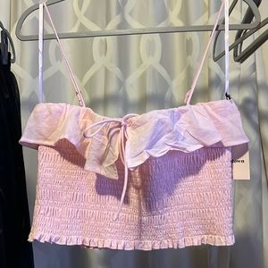 NWT Revolve Superdown Baby Pink Ruffle Smocked Crop Top